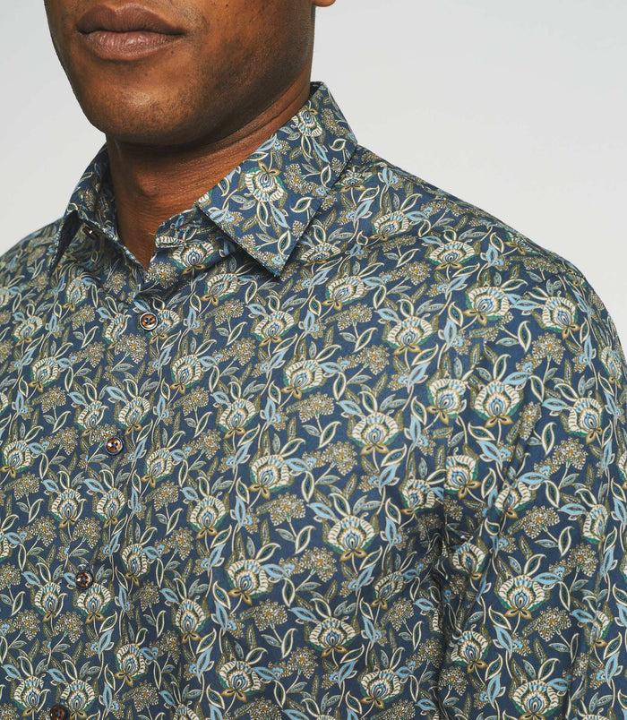Izac Chemise Casual à Imprimé Bleu JASPER