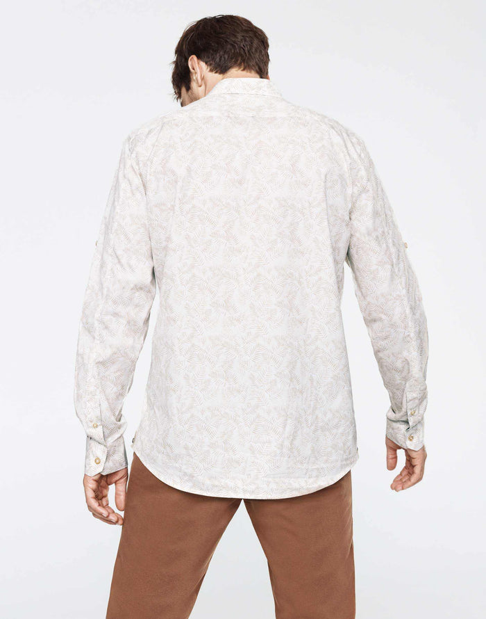 izac Chemise casual beige motif feuilles