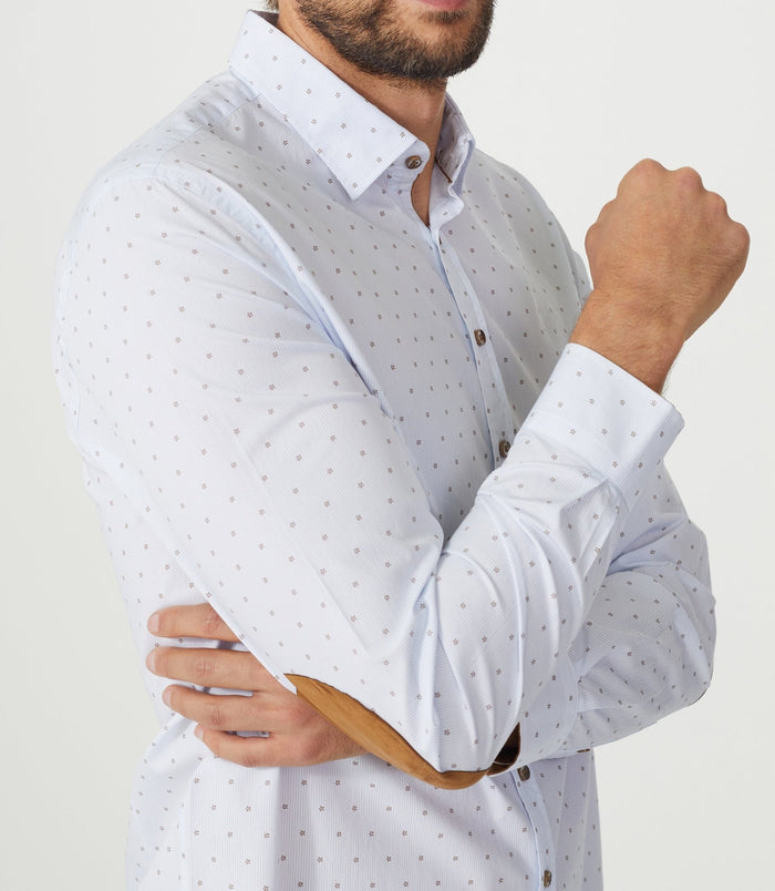 Izac Chemise Casual Blanche Et Camel AISSAMOUT
