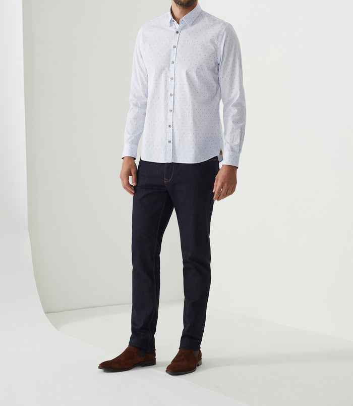 izac Chemise casual blanche et camel AISSAMOUT