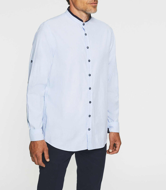 Izac Chemise Casual Blanche Et Marine JOSH