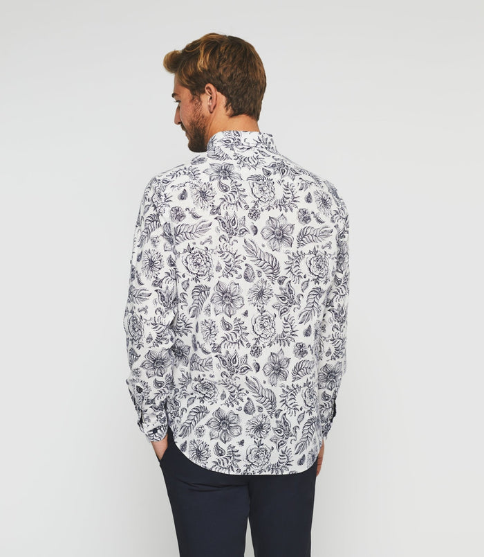 Izac Chemise Casual Blanche Et Marine "Kinou"