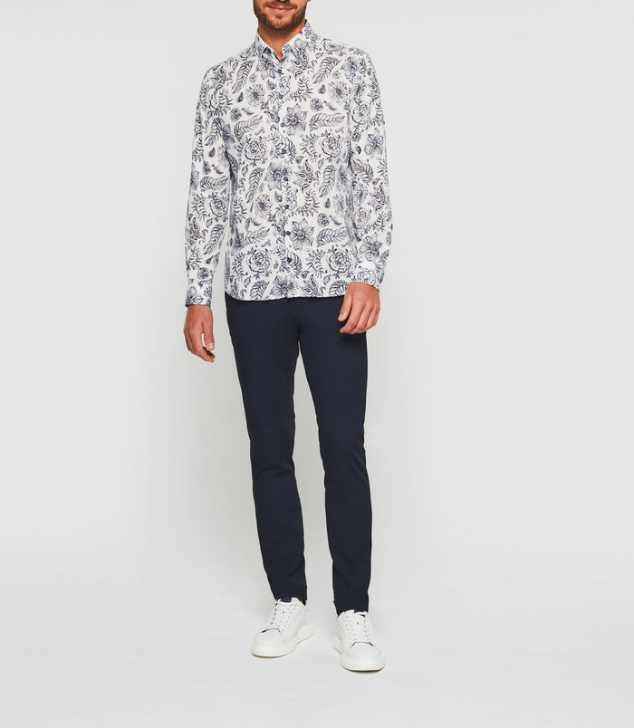 Izac Chemise Casual Blanche Et Marine "Kinou"