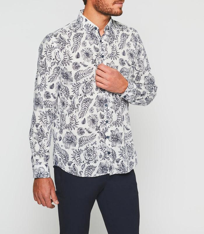izac Chemise casual blanche et marine "Kinou"