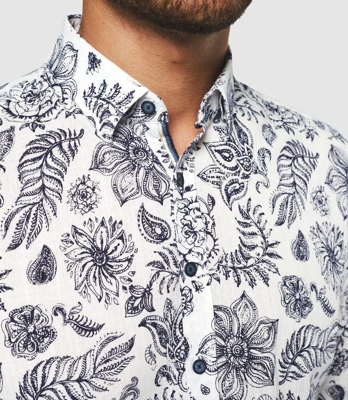 Izac Chemise Casual Blanche Et Marine KINOUOUT