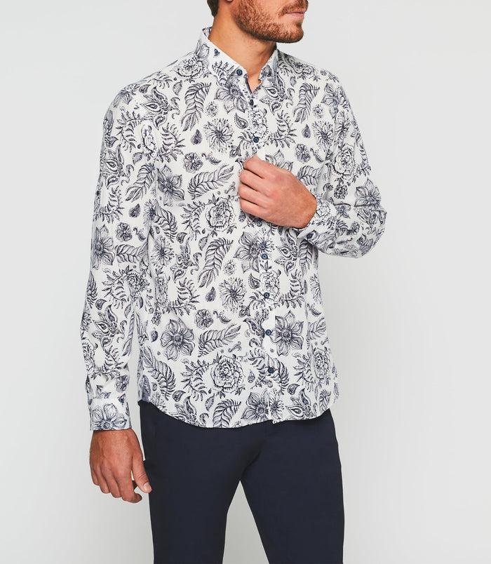 Izac Chemise Casual Blanche Et Marine KINOUOUT