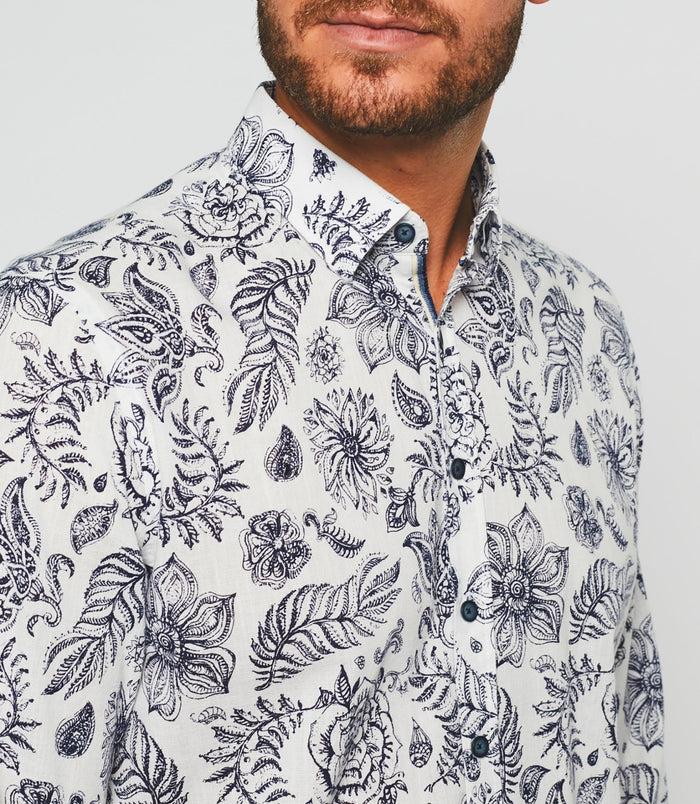 Izac Chemise Casual Blanche Et Marine KINOUOUT