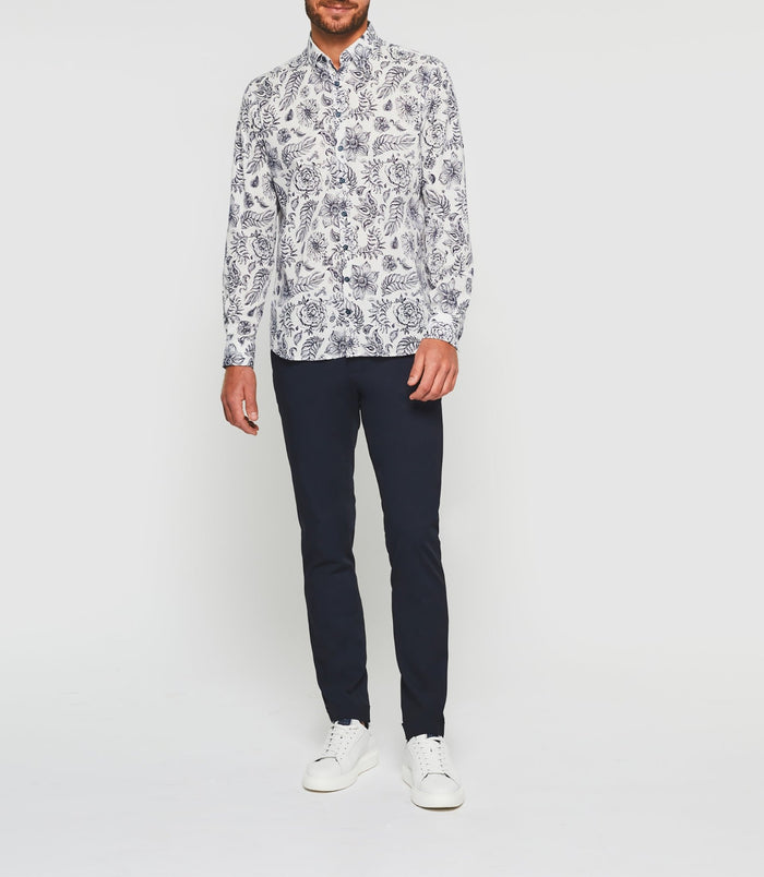 izac Chemise casual blanche et marine KINOUOUT