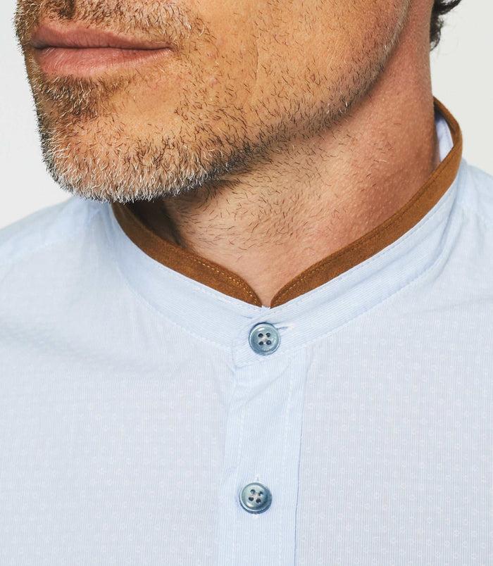 Izac Chemise Casual Bleu Ciel Et Marron JEWIS