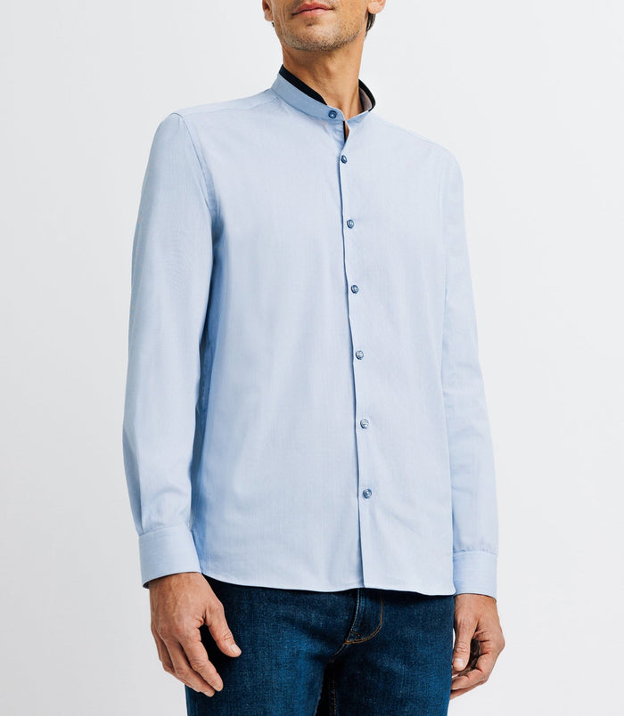 Izac Chemise Casual Col Mao Bleue
