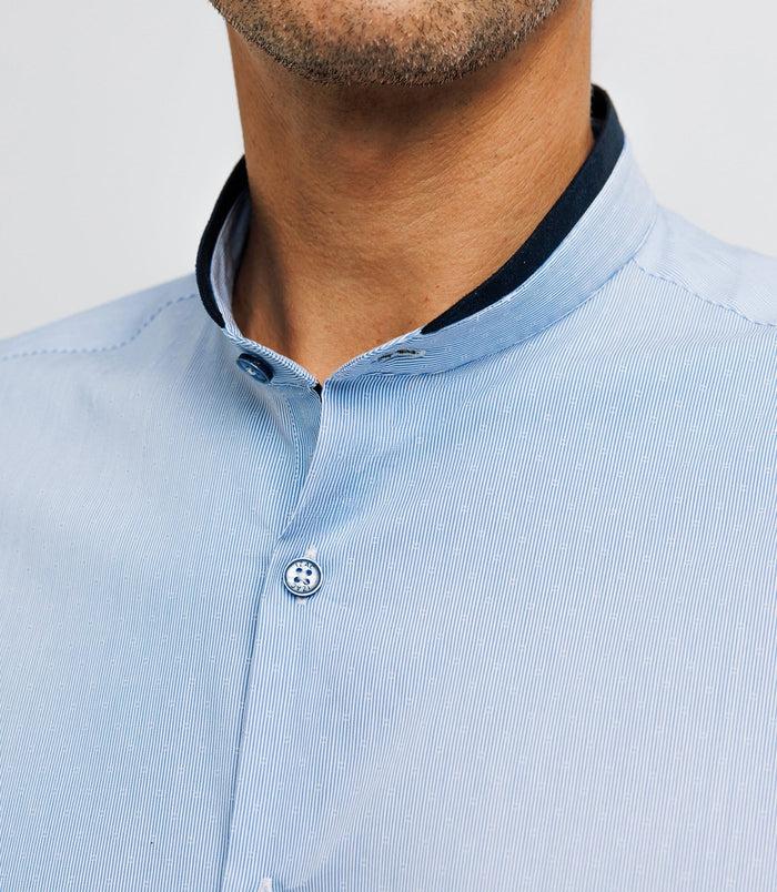 Izac Chemise Casual Col Mao Bleue