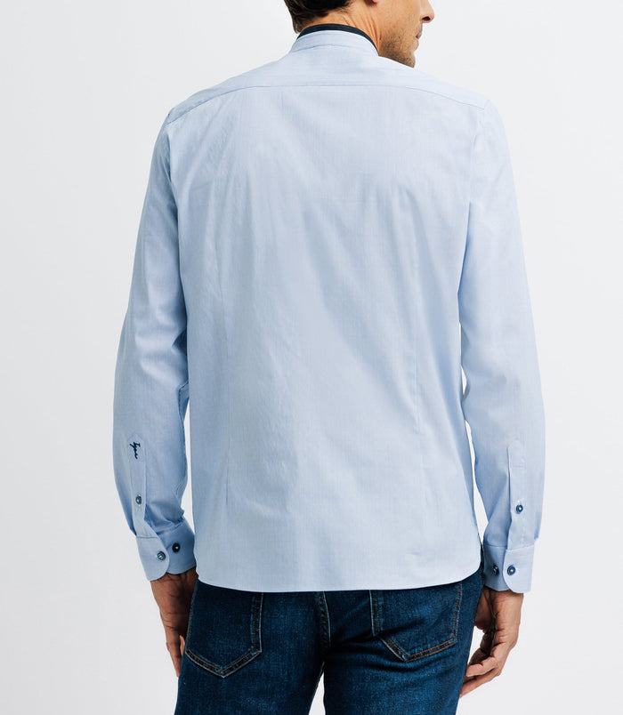 Izac Chemise Casual Col Mao Bleue