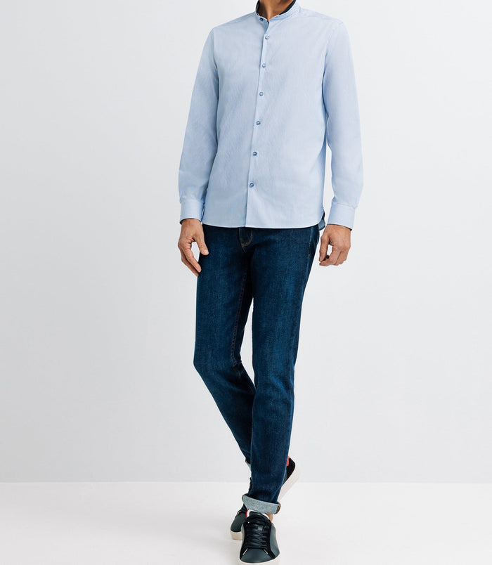 izac Chemise casual col mao bleue