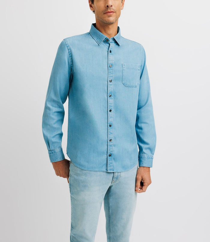 Izac Chemise Casual Droite Bleue