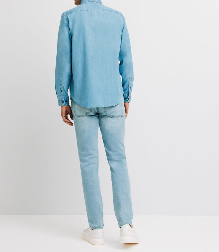 Izac Chemise Casual Droite Bleue