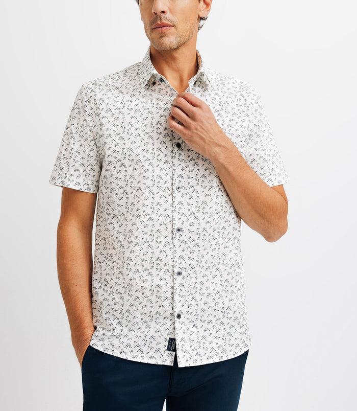 Izac Chemise Casual En Coton à Fleurs Blanche