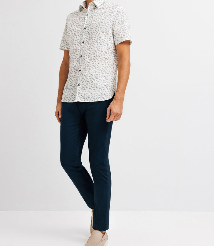 izac Chemise casual en coton à fleurs blanche
