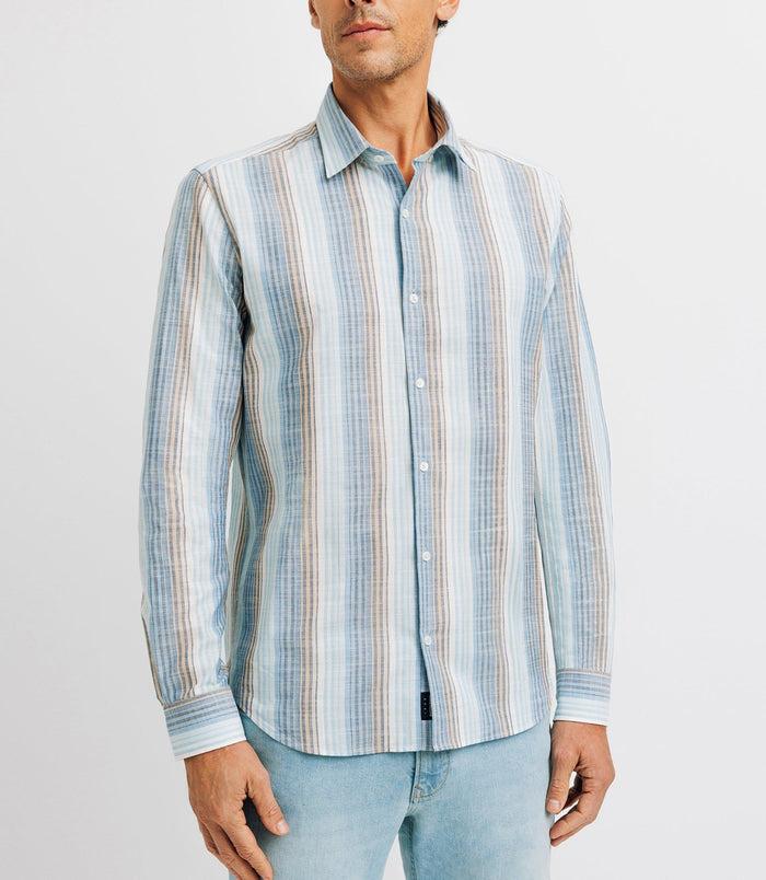 Izac Chemise Casual En Coton Rayée Bleue