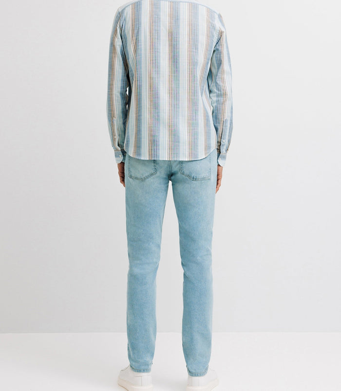 Izac Chemise Casual En Coton Rayée Bleue