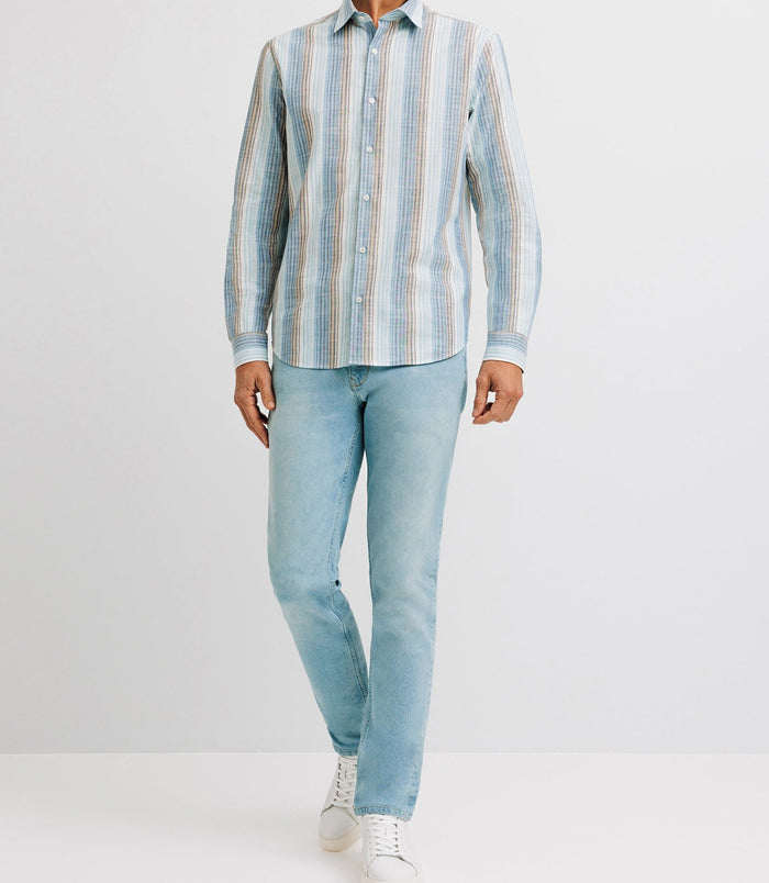 izac Chemise casual en coton rayée bleue