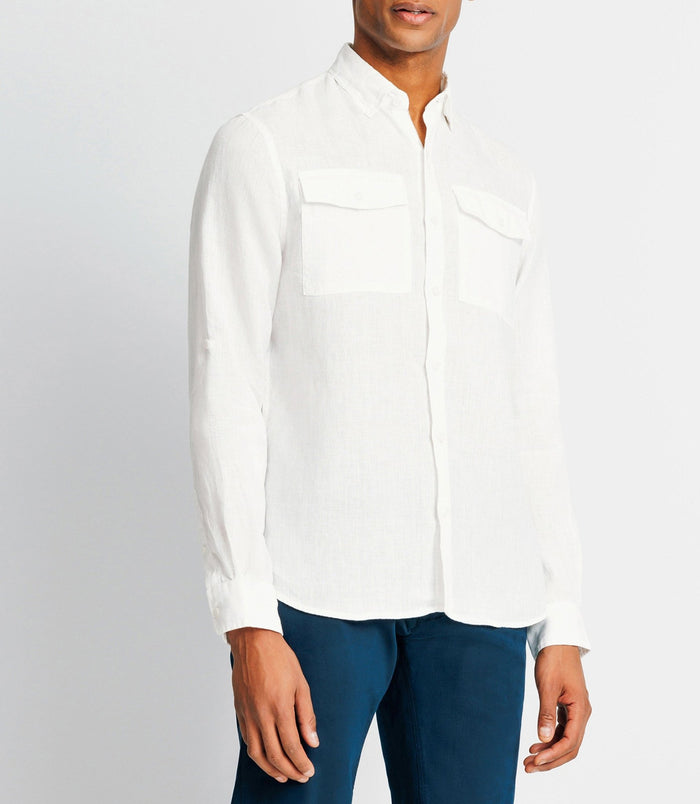 Izac Chemise Casual En Lin Blanche