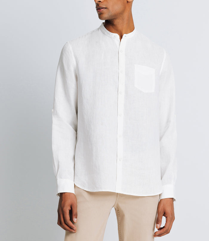 Izac Chemise Casual En Lin Blanche
