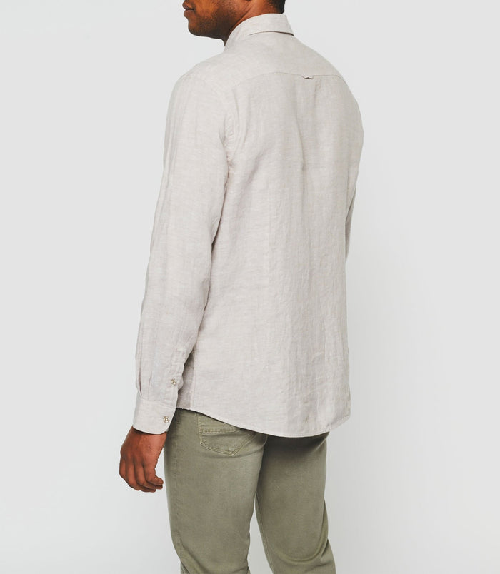 Izac Chemise Casual En Lin Et Coton Beige KISSOUT
