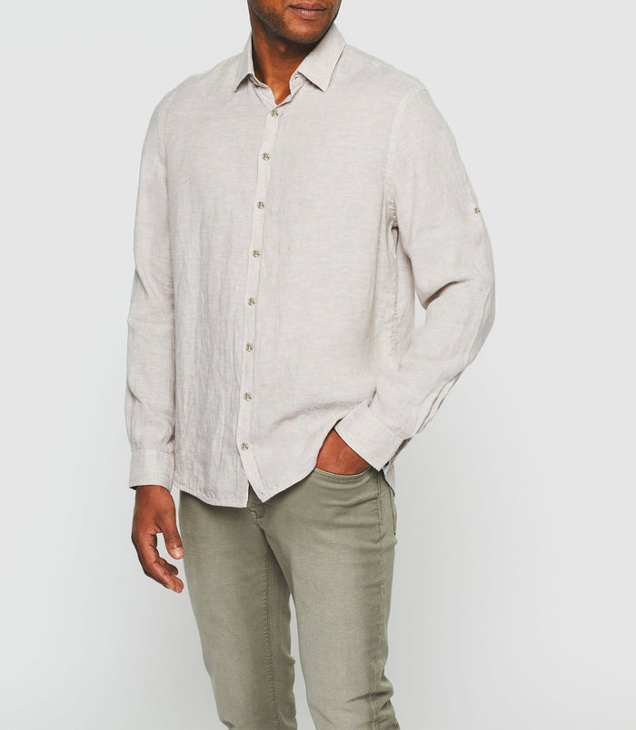 izac Chemise casual en lin et coton beige KISSOUT
