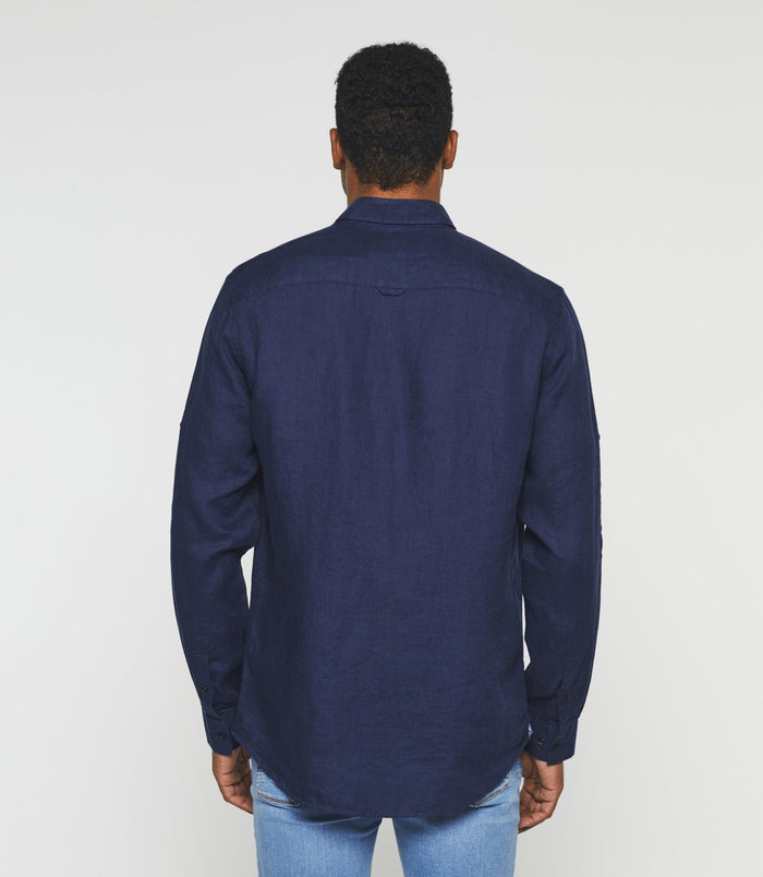 Izac Chemise Casual En Lin Et Coton Marine KISSOUT
