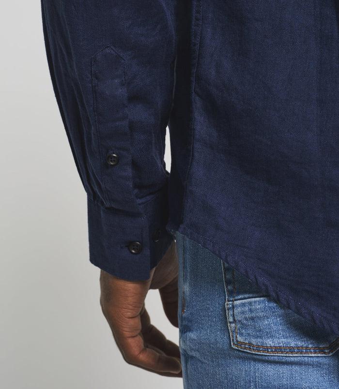 Izac Chemise Casual En Lin Et Coton Marine KISSOUT