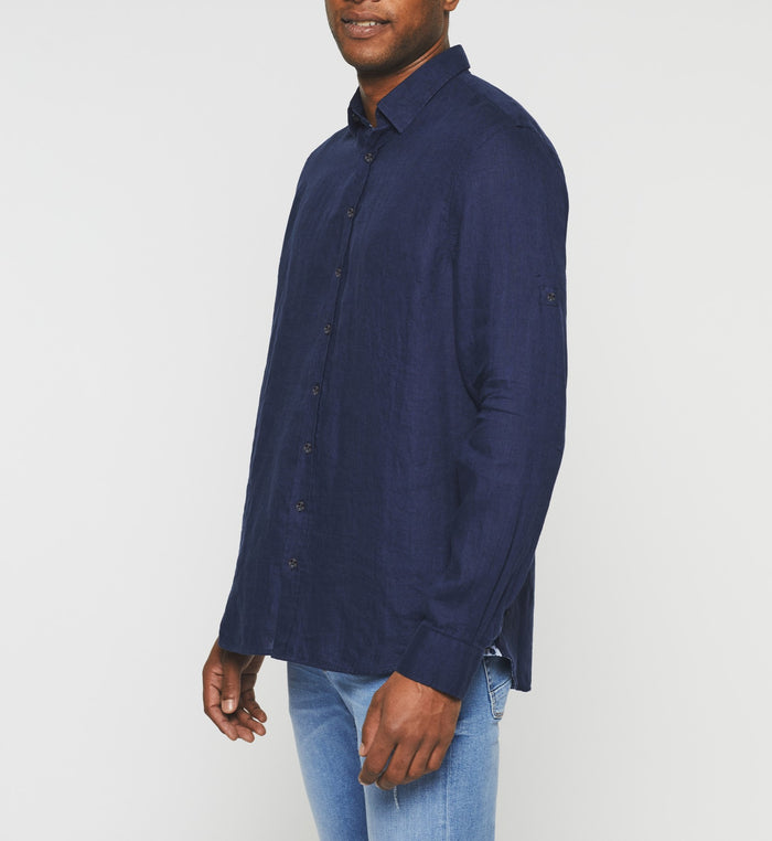 izac Chemise casual en lin et coton marine KISSOUT