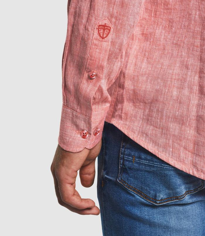 Izac Chemise Casual En Lin Et Coton Rouge KISSOUT