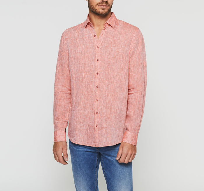 izac Chemise casual en lin et coton rouge KISSOUT