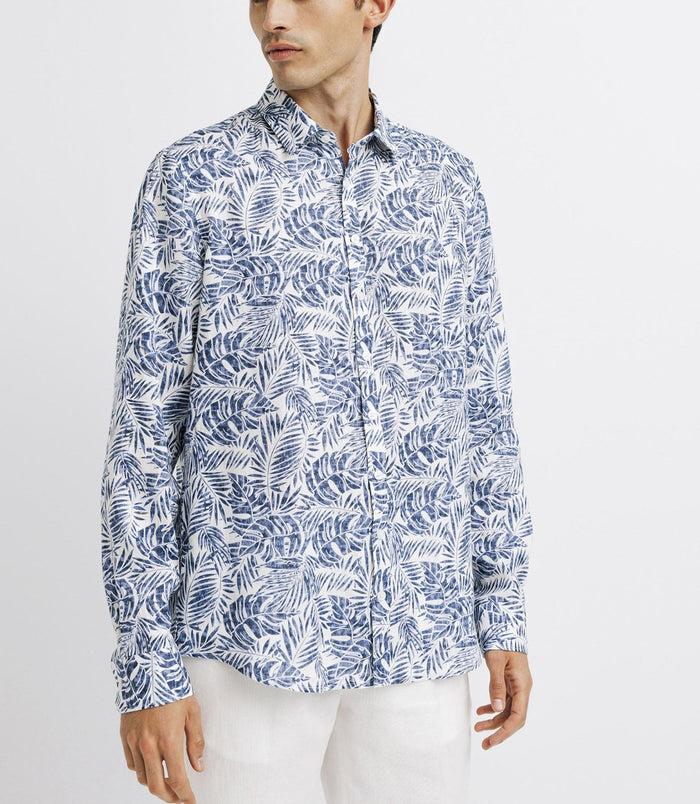 Izac Chemise Casual En Lin Imprimée Bleue