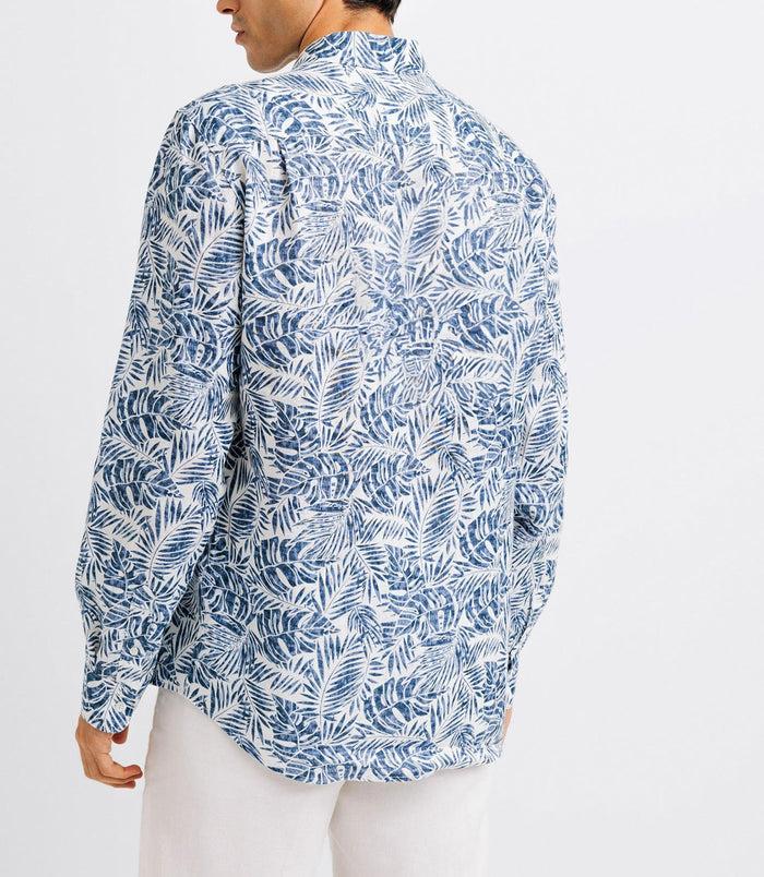 Izac Chemise Casual En Lin Imprimée Bleue