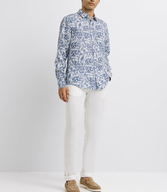 izac Chemise casual en lin imprimée bleue