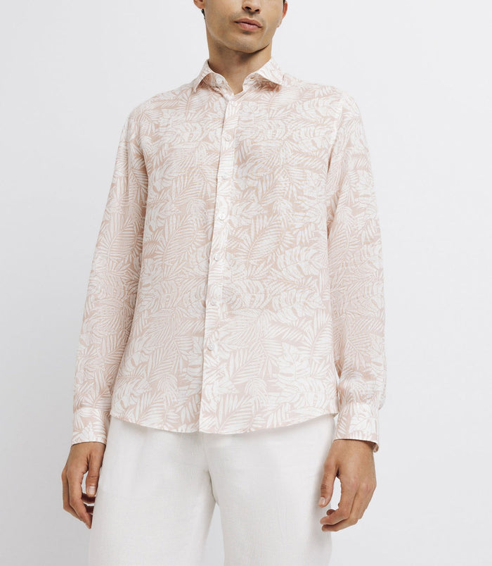 Izac Chemise Casual En Lin Imprimée Rose