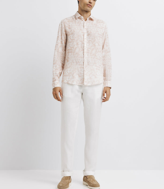 izac Chemise casual en lin imprimée rose