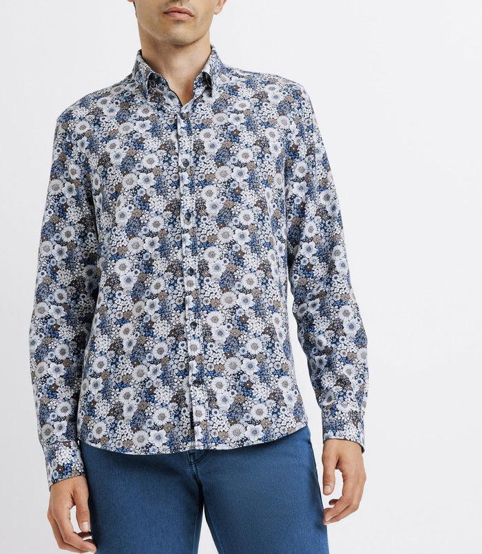 Izac Chemise Casual Fleurie Bleue