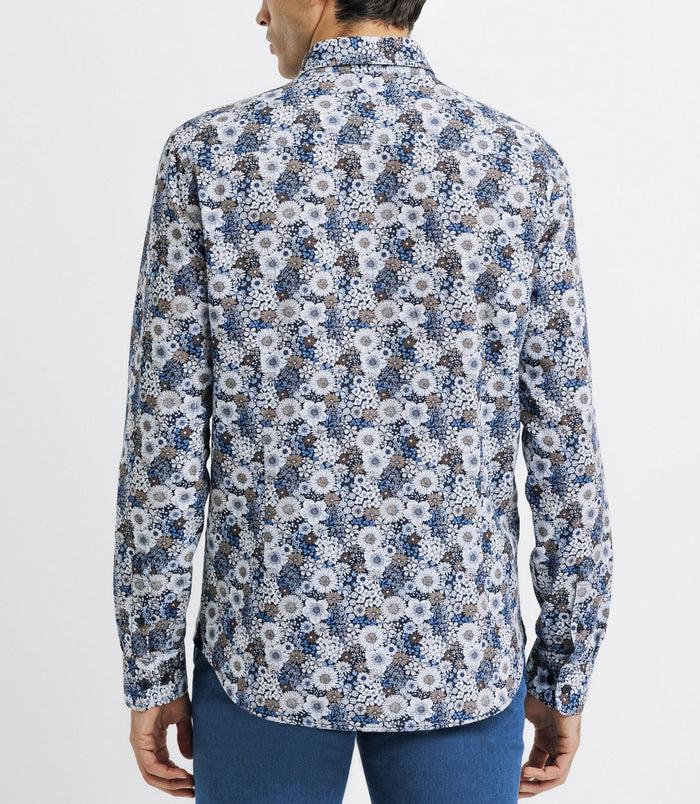 Izac Chemise Casual Fleurie Bleue