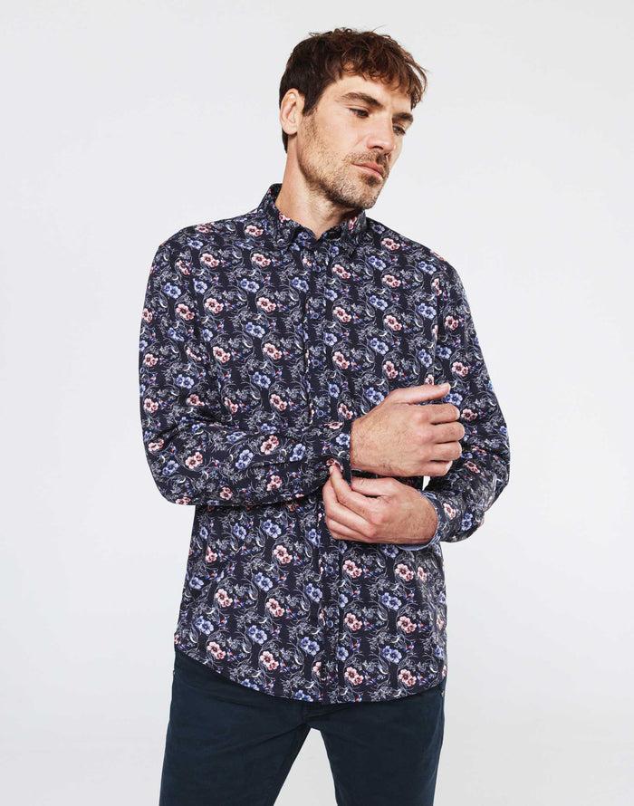 Izac Chemise Casual Fleurs Et Oiseaux