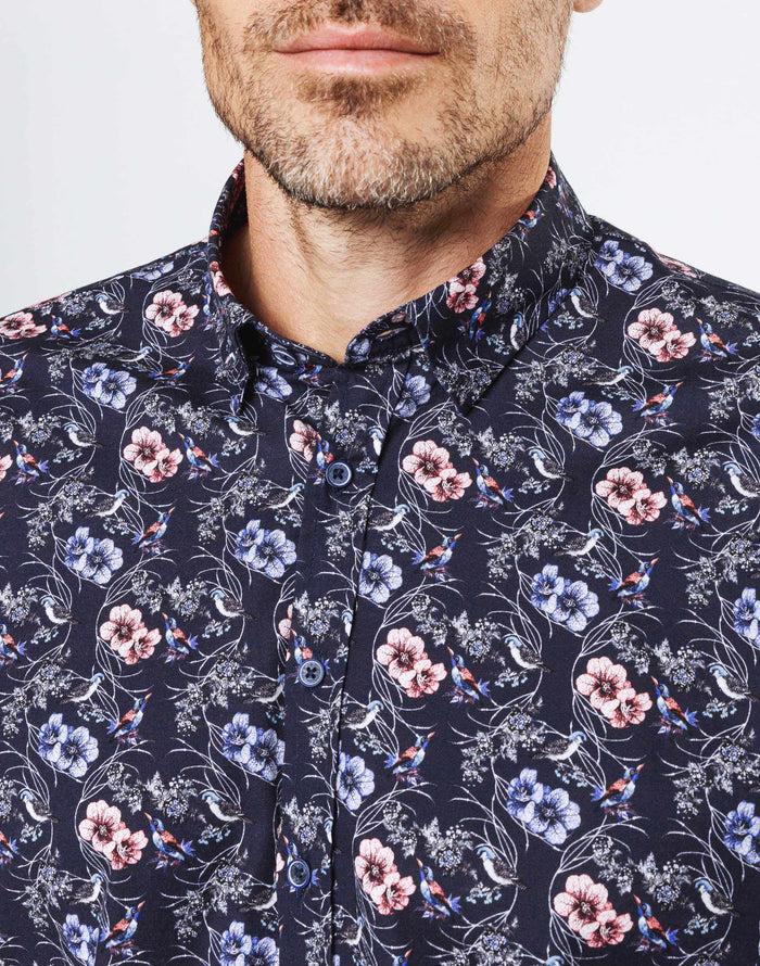 izac Chemise casual fleurs et oiseaux