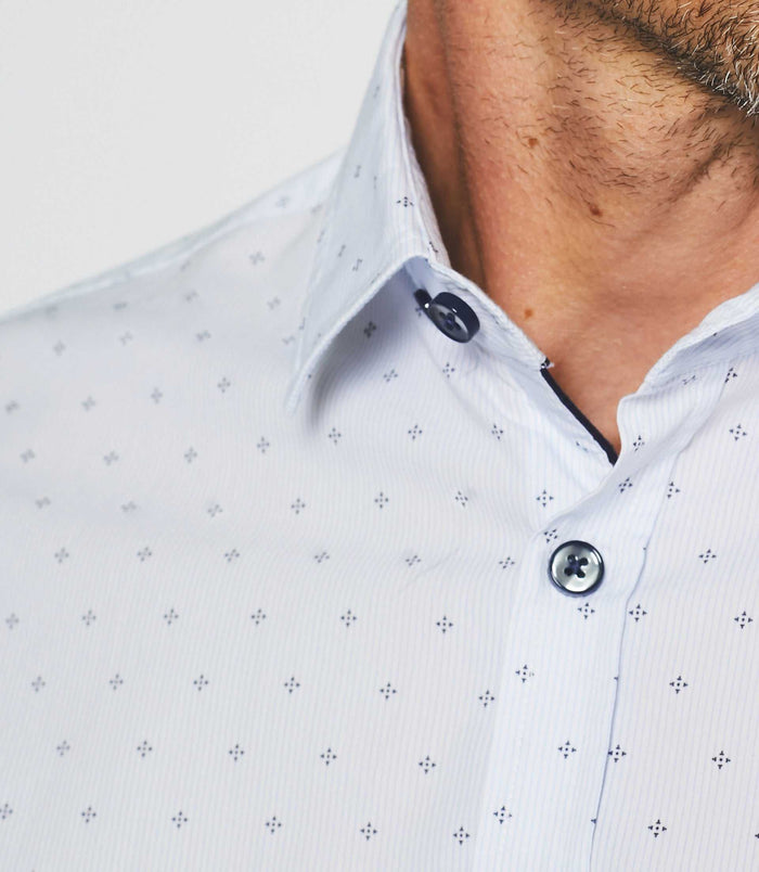 Izac Chemise Casual Imprimé Blanc Et Marine JULES