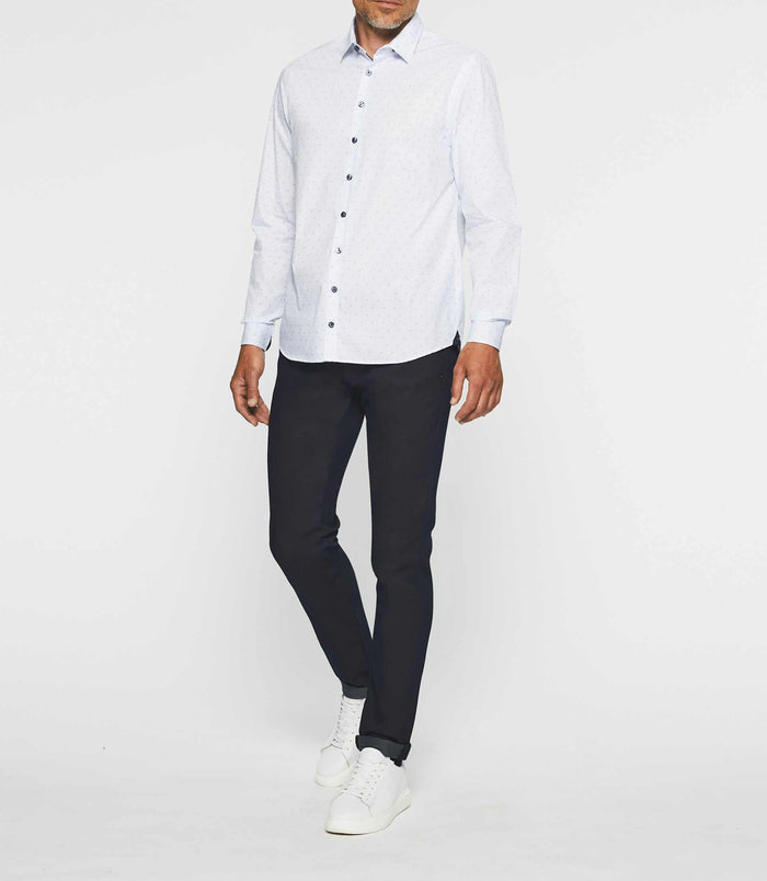 Izac Chemise Casual Imprimé Blanc Et Marine JULES