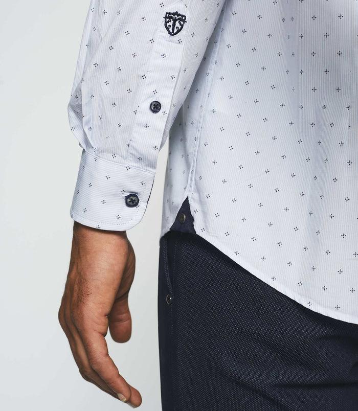 Izac Chemise Casual Imprimé Blanc Et Marine JULES