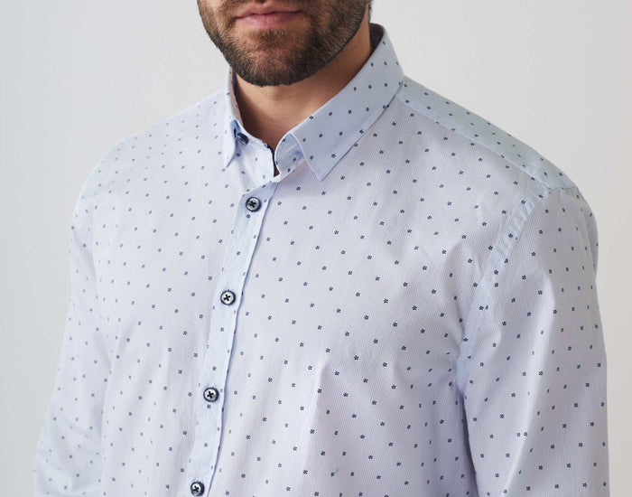 Izac Chemise Casual Imprimé Blanc-marine "Aissam"