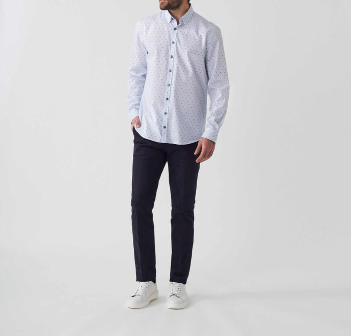izac Chemise casual imprimé blanc-marine "Aissam"
