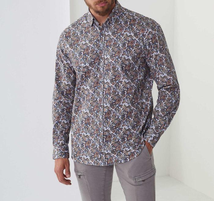 Izac Chemise Casual Imprimé Blanc-rouille "Albane"