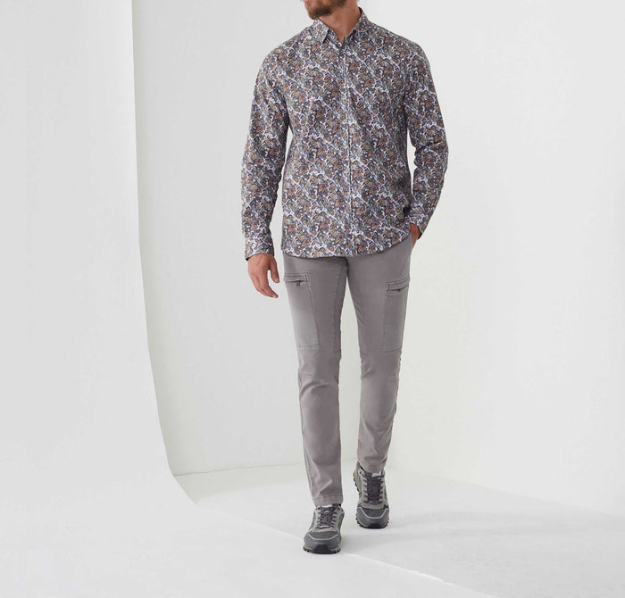 izac Chemise casual imprimé blanc-rouille "Albane"