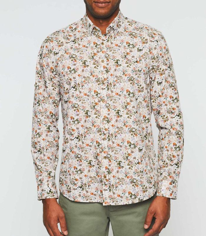 izac Chemise casual imprimée beige kaki "Kalidor"